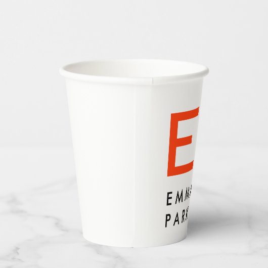 Einzigartiges Schwarz-weißes Trendy Orange Monogra Pappbecher (Rechts)