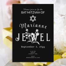 Einzigartiges Schwarzes Bat Mitzvah Floral Typogra