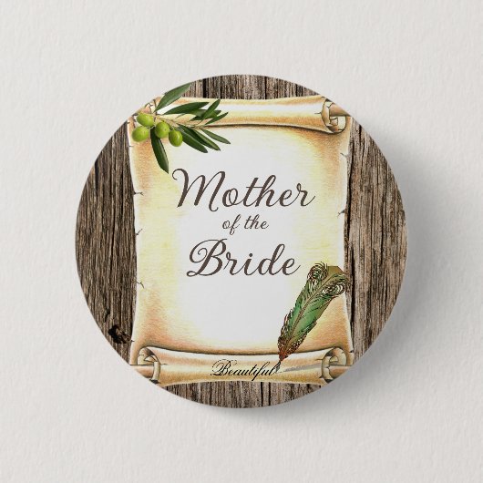 Einzigartiges Scroll & Feather Pen Mutter der Brau Button (Vorderseite)