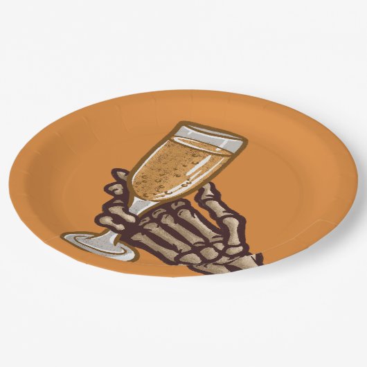 Einzigartiges Skelton Hand & Drink Erwachsene Hall Pappteller (Schrägansicht)