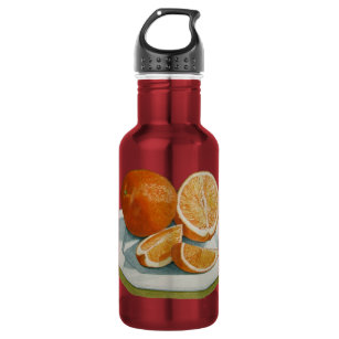 einzigartiges Stillleben-Bild von orangefarbenen S Edelstahlflasche