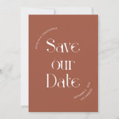 Einzigartiges stylisches Typografie Terracotta-Fot Save The Date (Vorderseite)