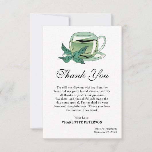 Einzigartiges Tee-Party-Brautparty Dankeskarte (Vorderseite)