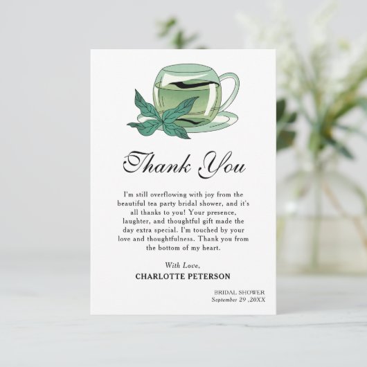 Einzigartiges Tee-Party-Brautparty Dankeskarte (Stehend Vorderseite)