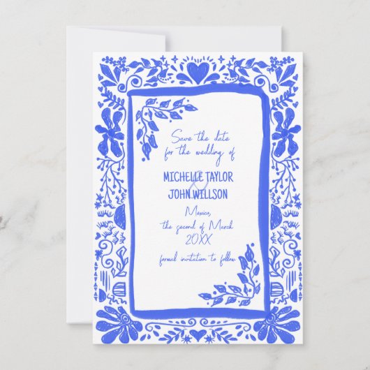 Einzigartiges Trendy Blue Doodle Hand Save the Dat Einladung (Vorderseite)