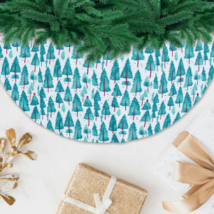 Einzigartiges Türkis-Weihnachts-Wasserfarben-Muste Polyester Weihnachtsbaumdecke