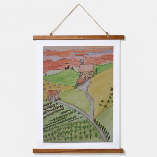 Einzigartiges TUSCANIEN-Wasserfarbgemälde auf Lein Wandteppich Mit Holzrahmen