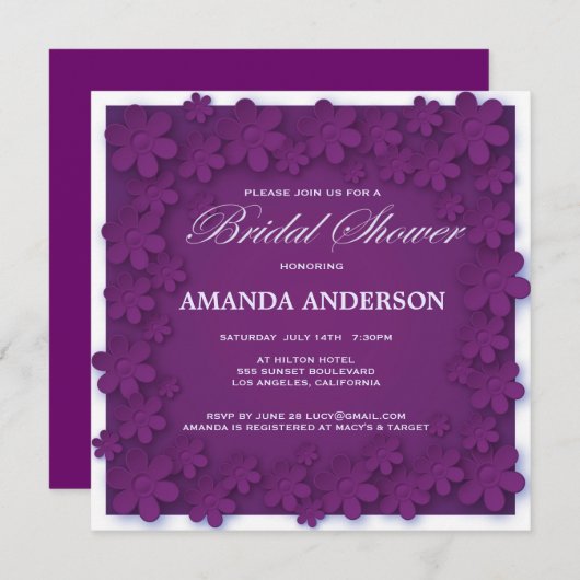 Einzigartiges Velvet Lila Brautparty Einladung (Vorne/Hinten)