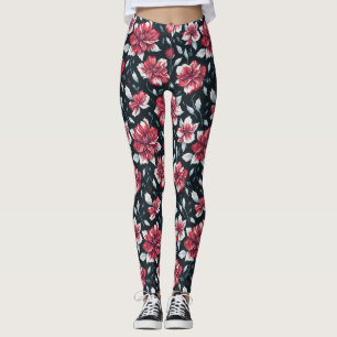 Einzigartiges Vintage-Rot-Schwarz-Blumenmuster  Leggings
