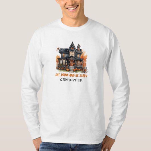 Einzigartiges Vintages Halloween-Spuk Haus T-Shirt (Vorderseite)