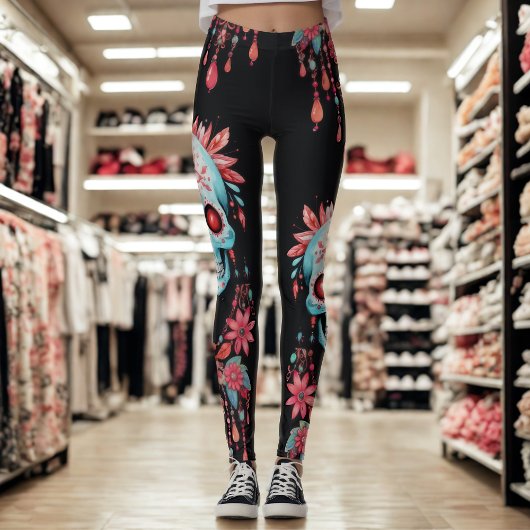Einzigartiges Wasserfarben-Blumenzucker-SchädelHal Leggings