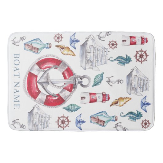 Einzigartiges Wasserfarbenboot Personalisiert Badematte (Vorderseite)