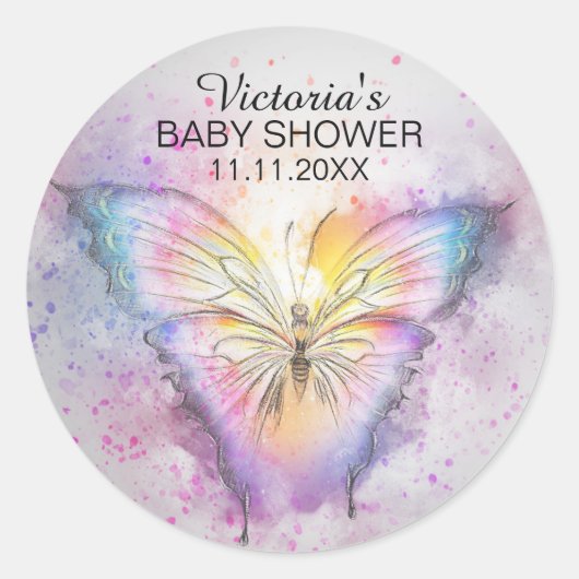 Einzigartiges Watercolor Butterfly Baby Dusche Gef Runder Aufkleber (Vorderseite)