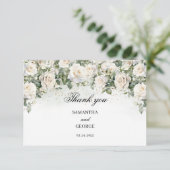 Einzigartiges Weiß Rosen Blumengarten Hochzeit Dankeskarte (Stehend Vorderseite)