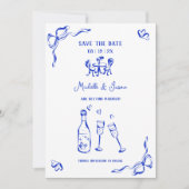 Einzigartiges Whimsical Blue Hand Drawing French B Einladung (Vorderseite)