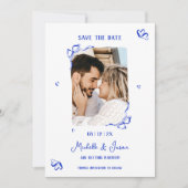 Einzigartiges Whimsical Blue Hand Drawing French B Einladung (Vorderseite)