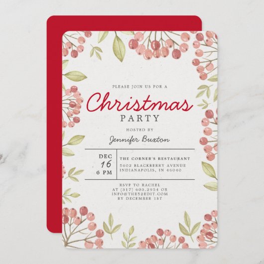 Einzigartiges Winter Berries Grün Weihnachtsfest P Einladung (Vorne/Hinten)