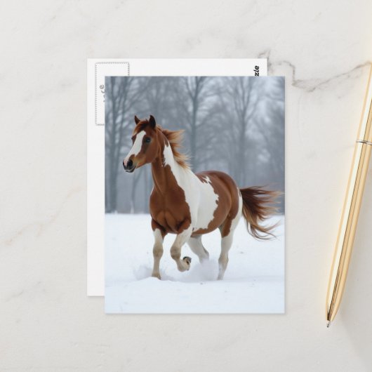 Einzigartiges Winter Paint Horse Postkarte (Vorderseite/Rückseite Beispiel)