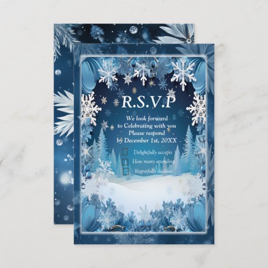 Einzigartiges Winterdesign für Snowflake RSVP Karte (Vorne/Hinten)