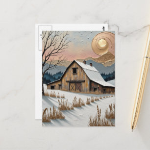 Einzigartiges Winterstall-Gemälde in den Bergen  Postkarte