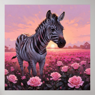 Einzigartiges Zebra in rosa Rosenfeldanstrich Poster