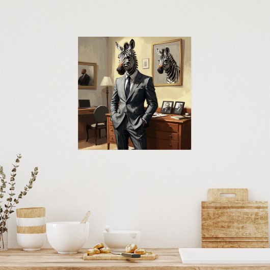 Einzigartiges Zebra mit Anzug im Zimmermalerei Poster (Küche)