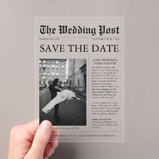 Einzigartiges Zeitungs-Foto Save the Date Acryleinladungen (Insitu (Handheld))