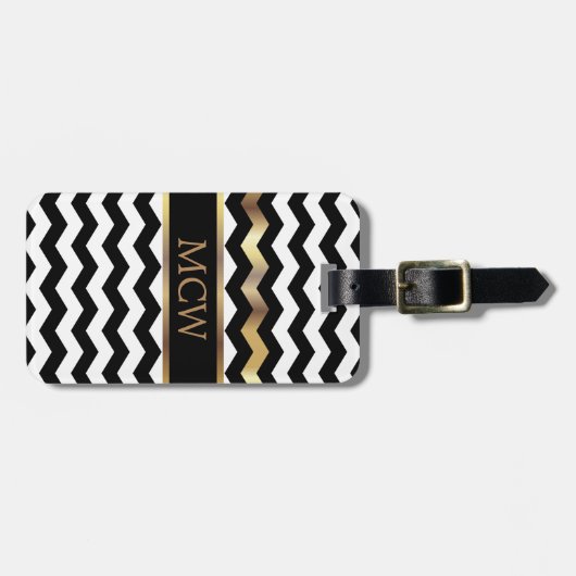 Einzigartiges Zickzack Muster | Monogramm Gepäckanhänger (Vorderseite horizontal)