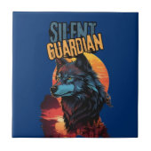 Einziger Beschützer: Blauer Wolf in einer Sonnenun Fliese (Vorderseite)