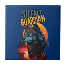 Einziger Beschützer: Blauer Wolf in einer Sonnenun Fliese