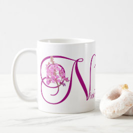 Einziger Name Nicole pink floral monogramm Kaffeetasse