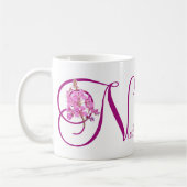 Einziger Name Nicole pink floral monogramm Kaffeetasse (Links)