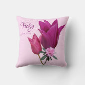 Einziger Name Vicky hübsch rosafarbene Tulpen Blum Kissen (Rückseite)