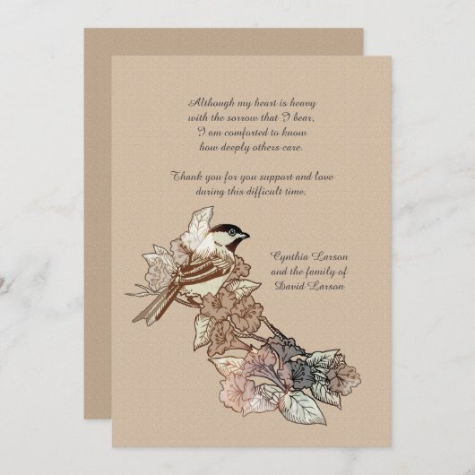 Einziger Vogel-Trauerfall danken Ihnen Notecard Dankeskarte (Vorne/Hinten)