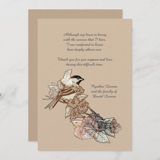 Einziger Vogel-Trauerfall danken Ihnen Notecard Dankeskarte (Vorne/Hinten)