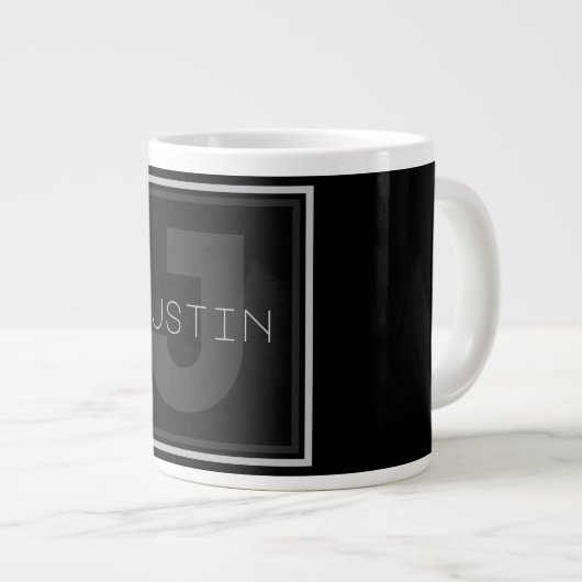 Einziges Grau-Monogramm Jumbo-Tasse (Vorderseite Rechts)