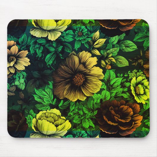 Einzigfarbige Vintage Blumendrucke Mousepad (Vorne)