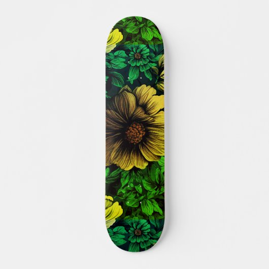 Einzigfarbige Vintage Blumendrucke Skateboard (Vorne)