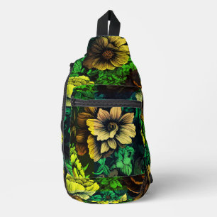 Einzigfarbige Vintage grüne Blumendrucke Crossbody Bag