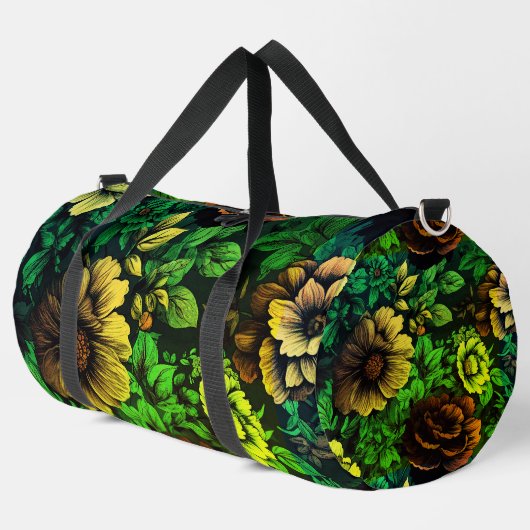 Einzigfarbige Vintage grüne Blumendrucke Duffle Bag (Linke Ecke)