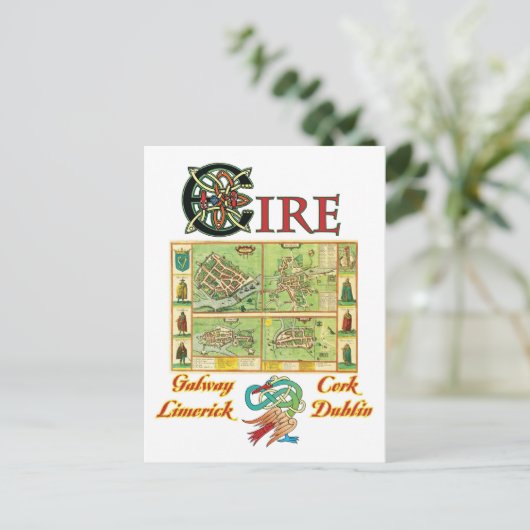 Eire Cities Map Postkarte (Stehend Vorderseite)