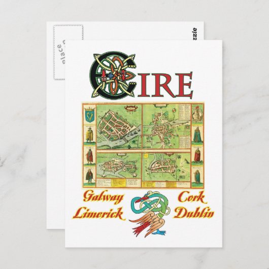 Eire Cities Map Postkarte (Vorne/Hinten)