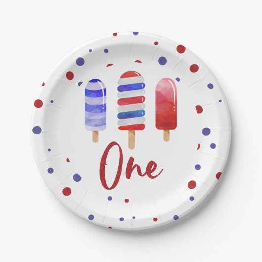 Eis am Stiel Ein Rot Weiß Blau 1. Geburtstag Pappteller (Vorderseite)