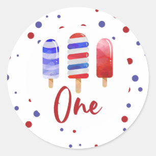 Eis am Stiel Eins Rot Weiß Blau 1. Geburtstag Runder Aufkleber