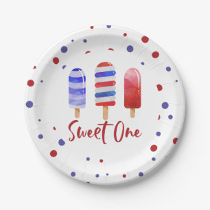Eis Am Stiel Sweet One Rot Weiß Blau 1. Geburtstag Pappteller