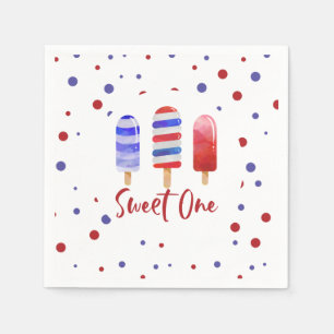 Eis Am Stiel Sweet One Rot Weiß Blau 1. Geburtstag Serviette