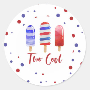 Eis am Stiel Two Cool Rot Weiß Blau 2. Geburtstag Runder Aufkleber