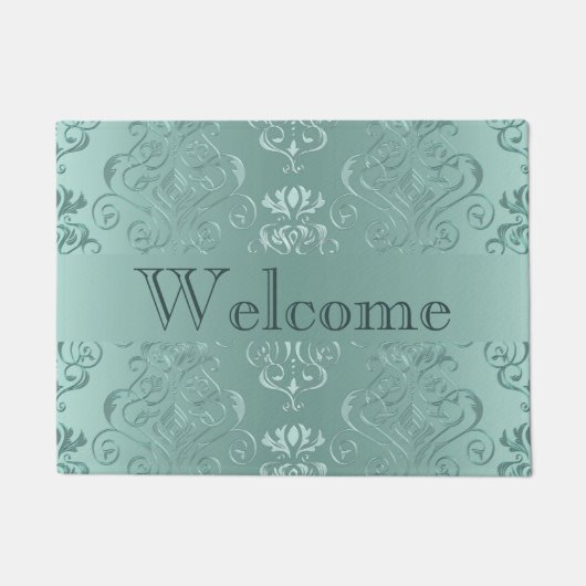 Eis-Aqua-Vintager Damast-Druck Fußmatte (Vorderseite)