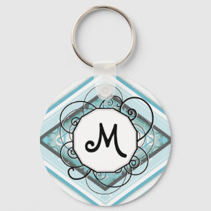 Eis-Blau-Modern-Retro Streifen-Diamant mit Schlüsselanhänger