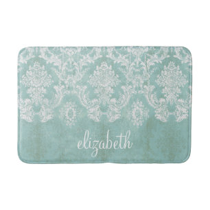 Eis-Blau-Vintages Damast-Muster mit Grungy Ende Badematte
